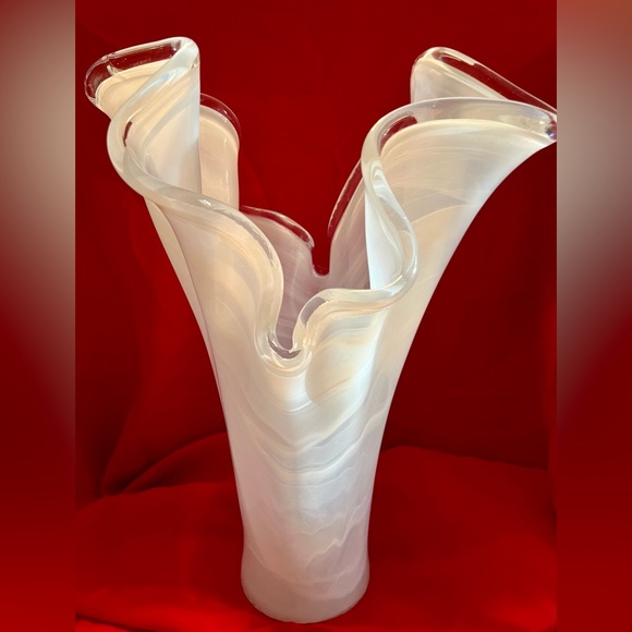 Large Italian Swirl & Swung Art  Glass Vase Label Murano - Picture 2 of 7